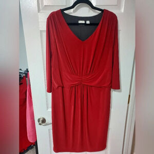 Renee Greenstein Red Midi 3/4 Sleeve V-Neck Pullover Dress in Size 1X
